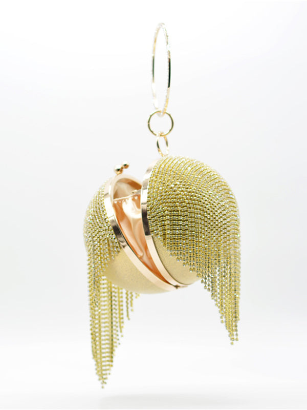 Geometric Rhine Stones Solid Color Tasseled Handbags