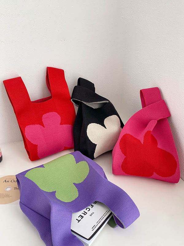 Flower Contrast Color Knitting Bags Accessories