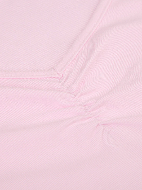 Pink Sweet Ruched Ruffled Hem Long Sleeve Slim Mini Dress