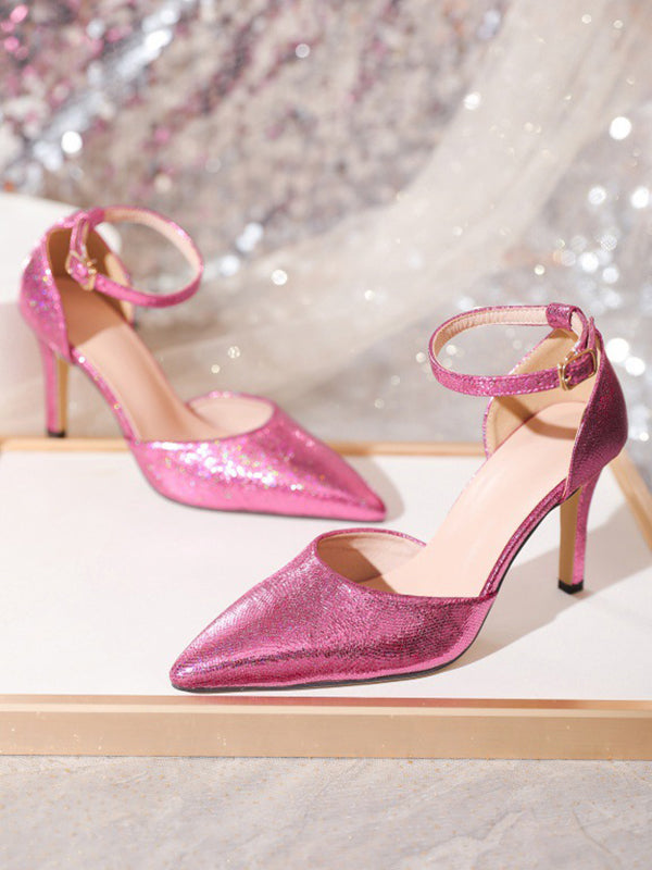 Buckle Pointed-Toe Solid Color Stilettos Sandals Pumps