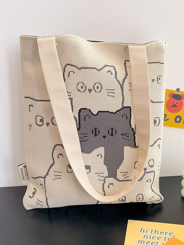 Contrast Color Split-Joint Woven Handbag Bags