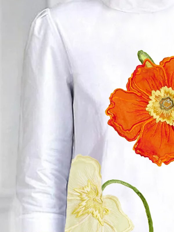 High-low Loose Flower Print Split-Joint Stand Collar T-Shirts Tops
