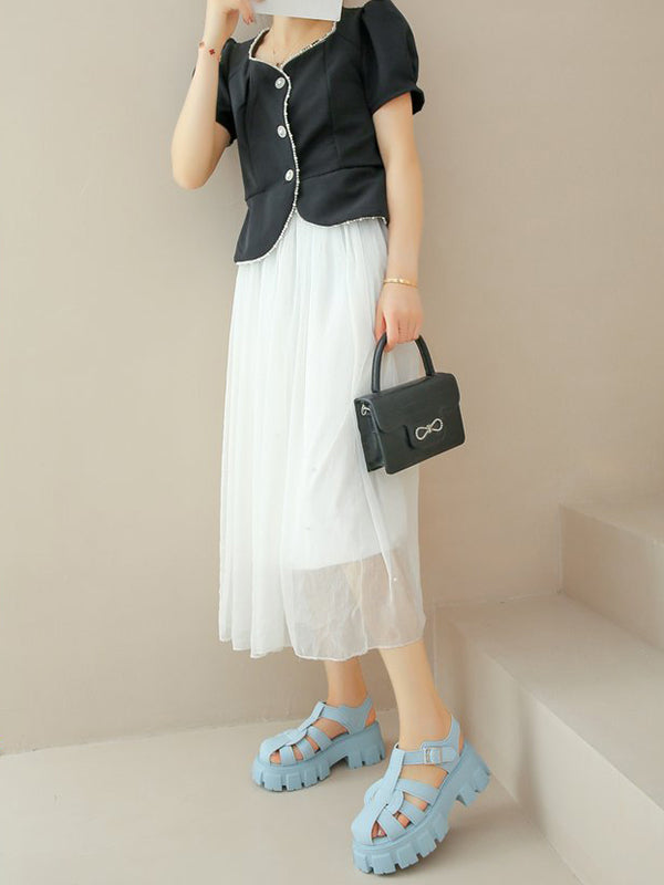 Belt Buckle Hollow Round-Toe Split-Joint Sandals Platform Shoes Gladiators