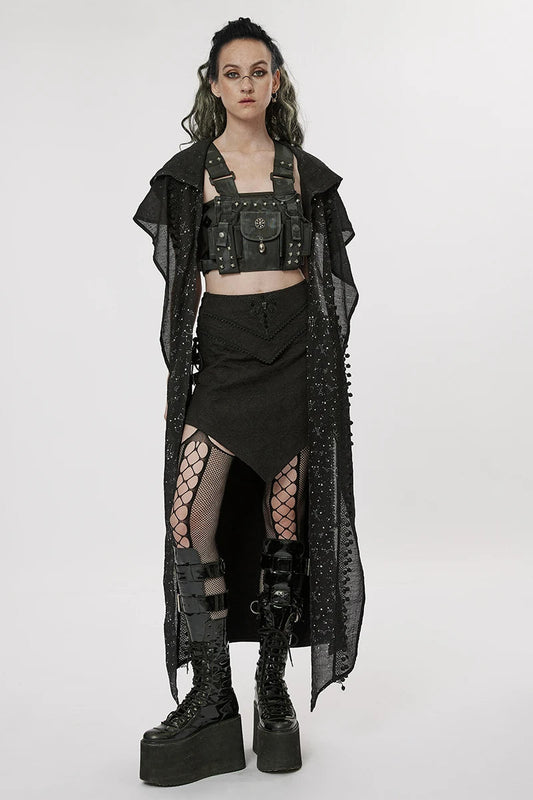 Women's Gothic Style A-shaped Design Jacquard Dark Asymmetrical Personality Long Skirt