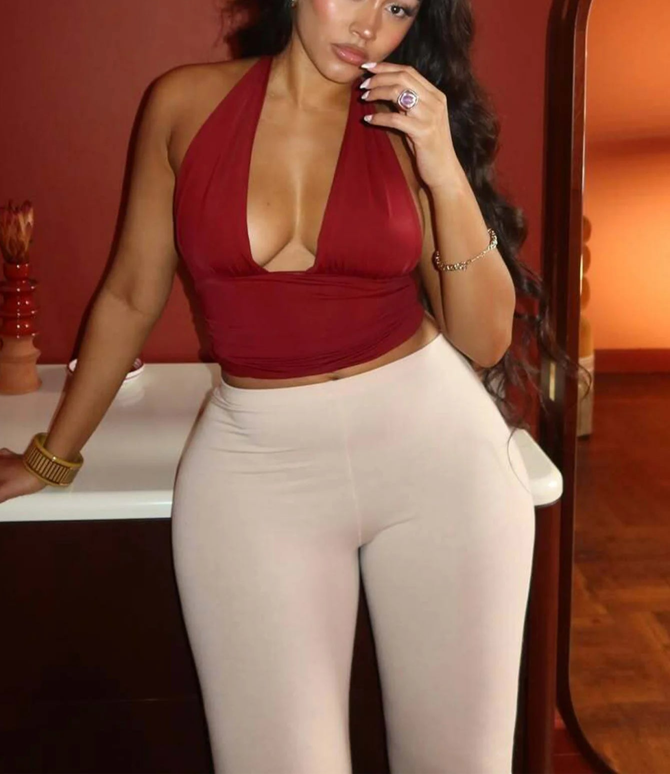 Dulzura Halter Lace-Up Ruched Cami Top