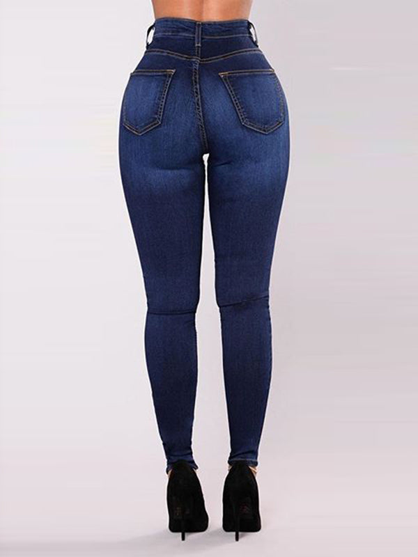 Skinny Leg High-Waisted Split-Joint Jean Pants Bottoms