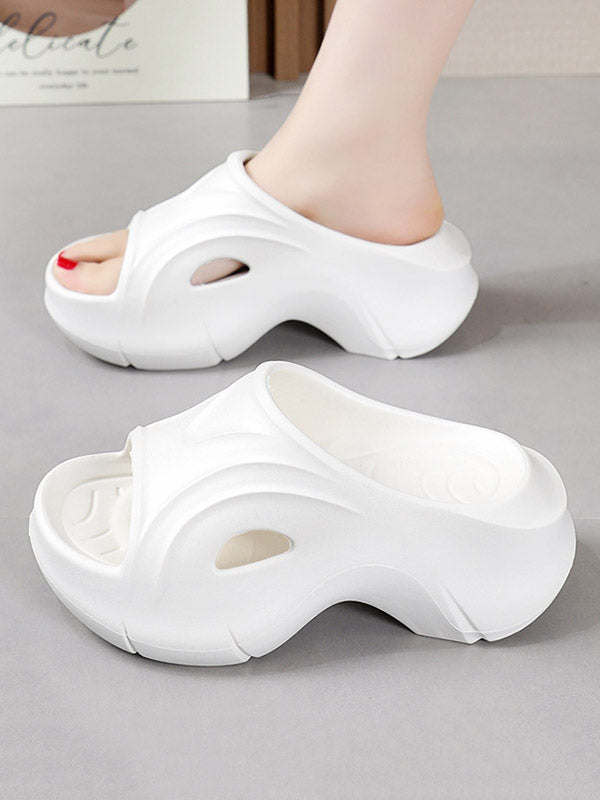 Hollow Solid Color Platform Shoes Slippers