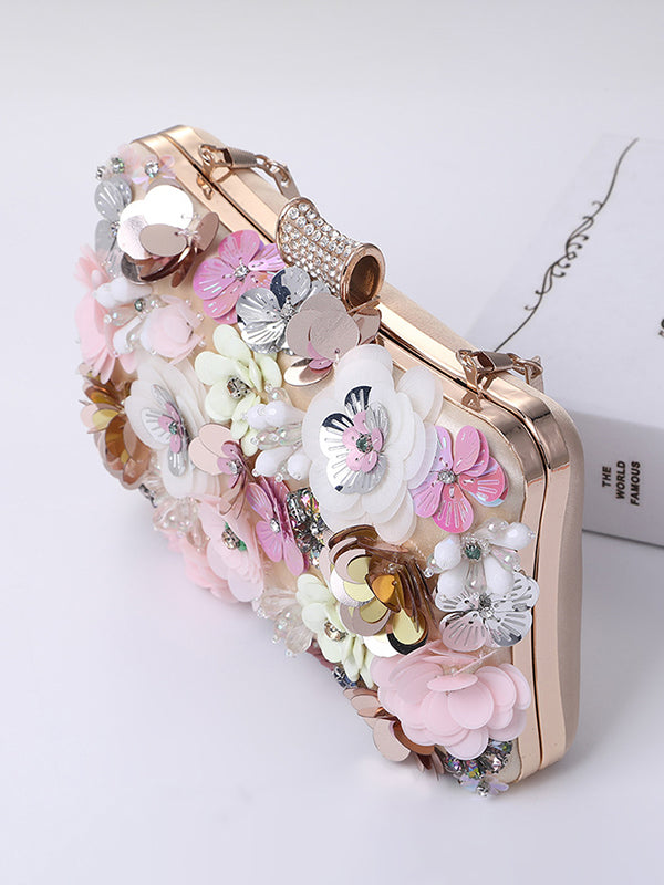 Chains Rhine Stones Three-Dimensional Flower Handbags