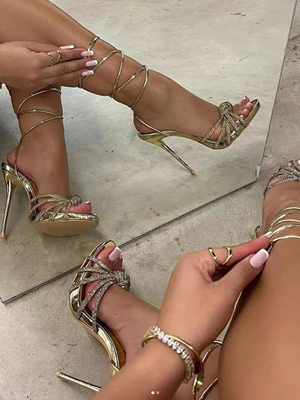 Bandage Knot Rhine Stones Stilettos Pumps Sandals