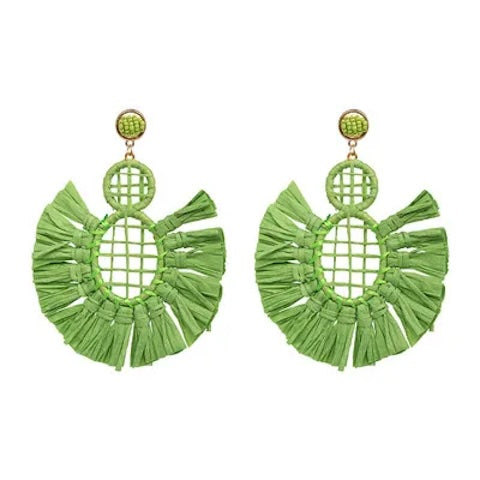 Wella Bohemian Straw Fan Tassel Earrings
