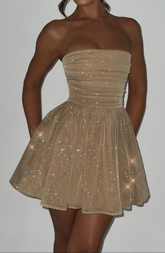 Luciana Mini Dress - Gold Sparkle