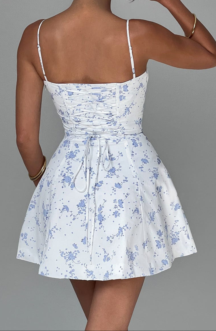 Lia Mini Dress - Blue Ditsy Print