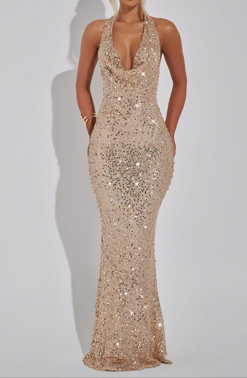 Laura Maxi Dress-Gold Lined