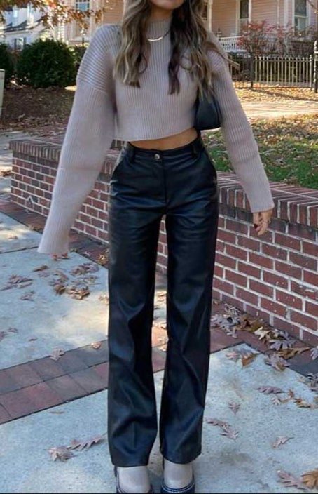 Izabella Cool Shade PU Pants Black