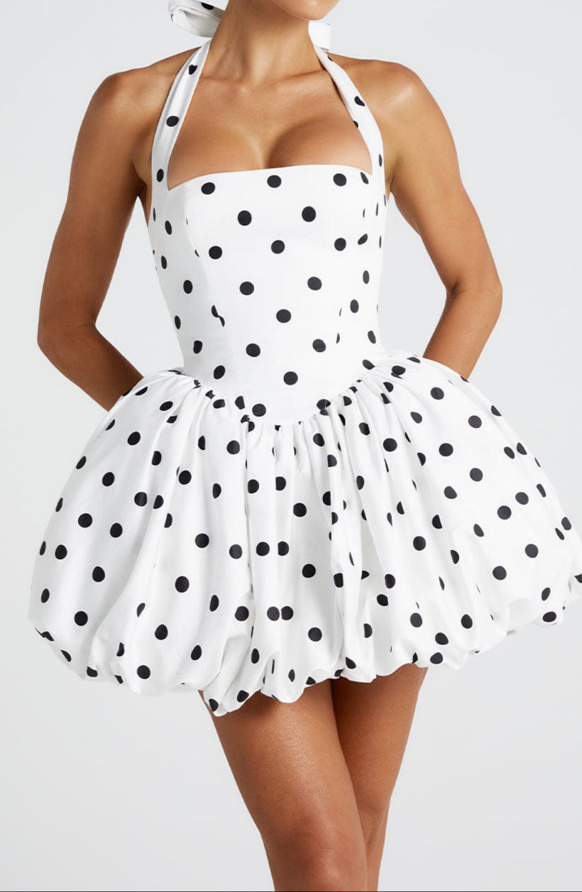 Berta Mini Dress - Black Polka