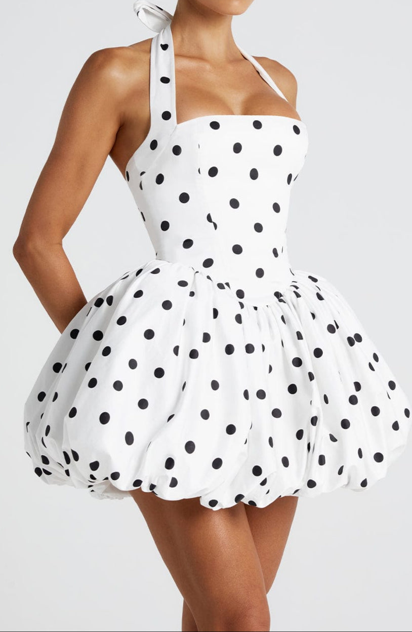 Berta Mini Dress - Black Polka