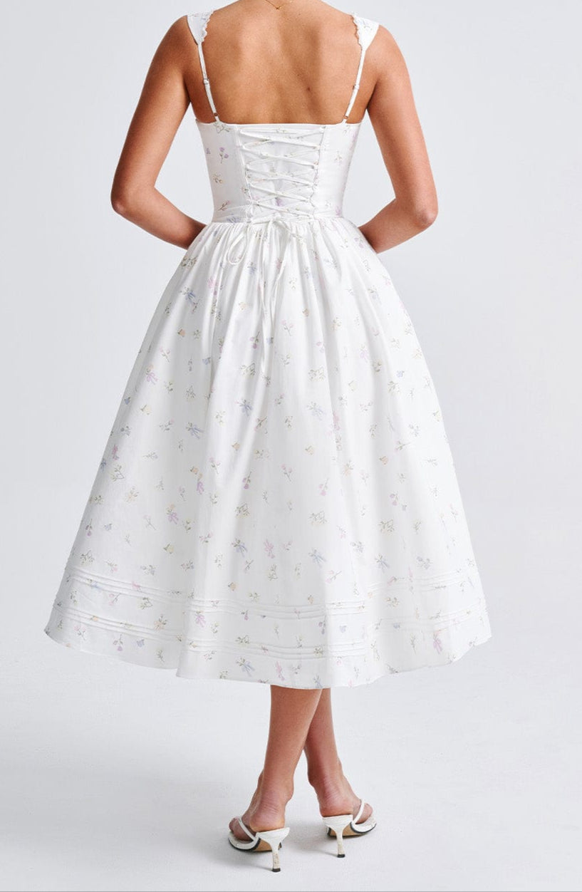 Romanadia Midi Dress - White Multi Floral Print