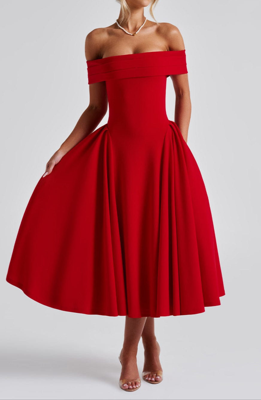 Luna Midi Dress - Red