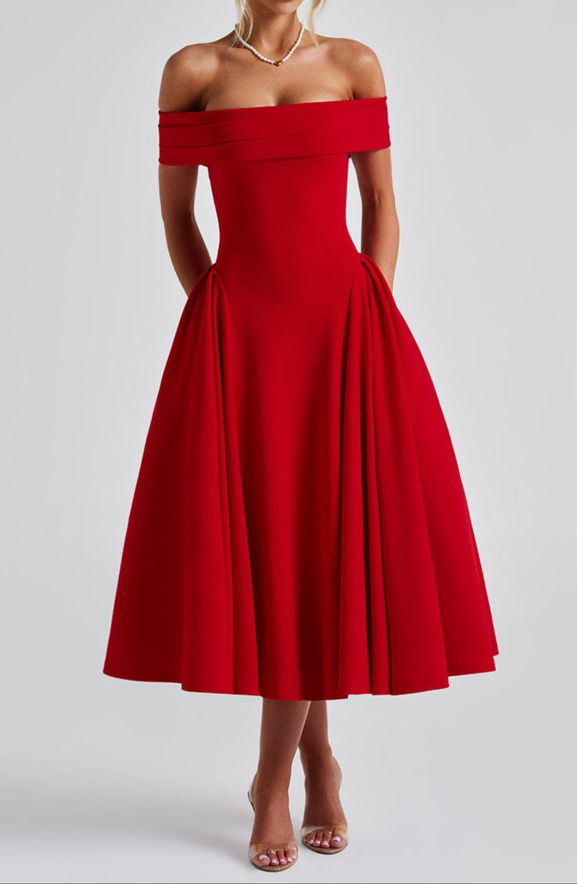 Oriana Midi Dress - Red
