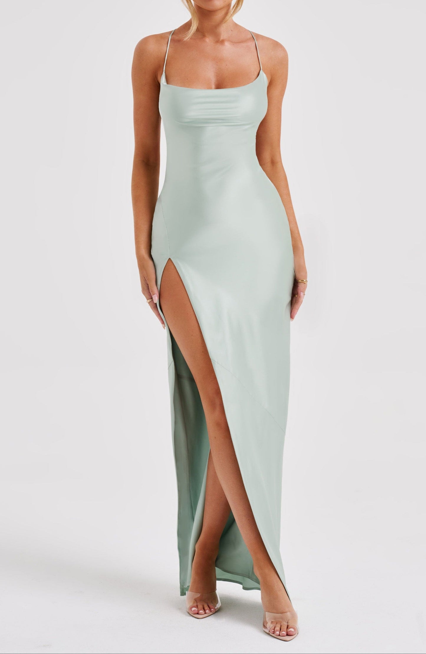 Vivia Satin Maxi Dress - Sage