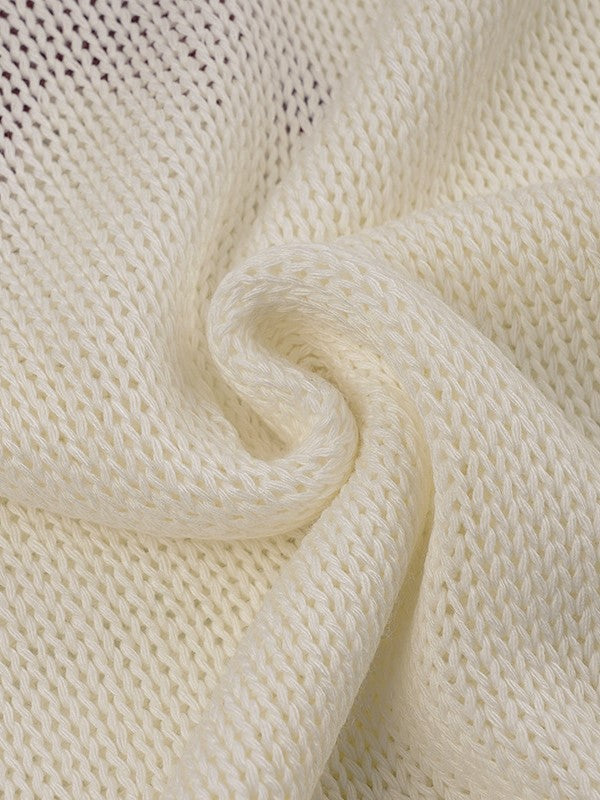 White Vintage Knitted Crochet Crop Top with Star Patch