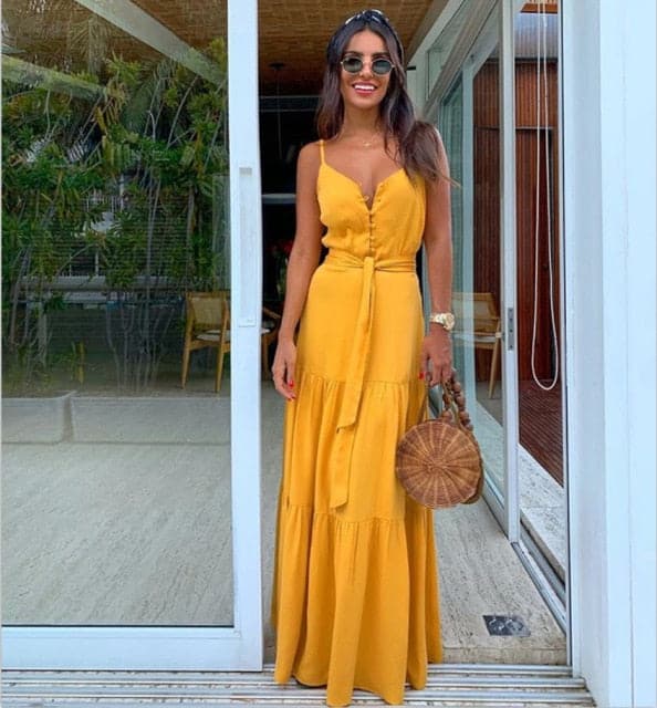 Elegant V Neck Tunic Ruffles Maxi Dress