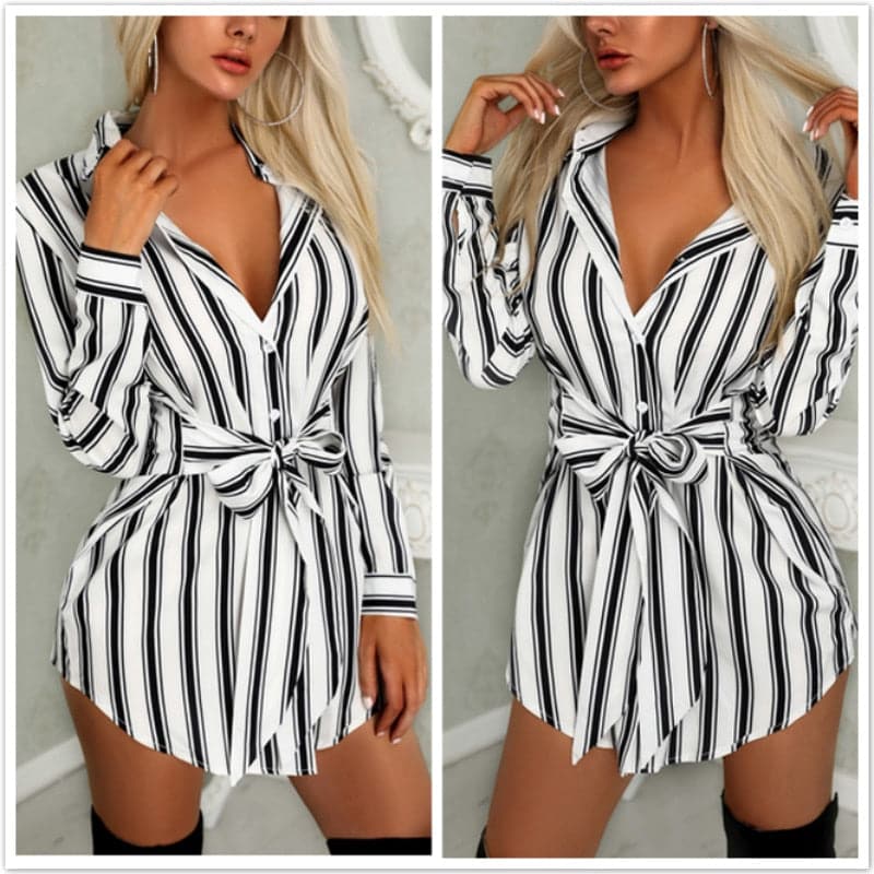 Fashion Long Sleeve Button Mini Dress