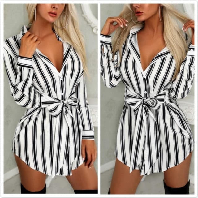 Fashion Long Sleeve Button Mini Dress