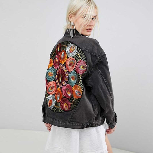 Vintage Floral Embroidery Denim Coats