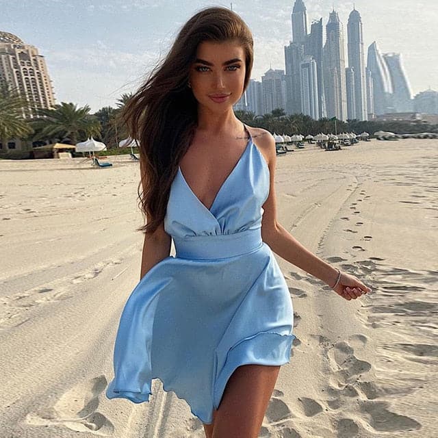 Satin Backless Sleeveless Party Night Club Wrap Mini Dresses