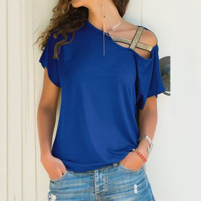Skew Neck Irregular Criss Cross T-shirt