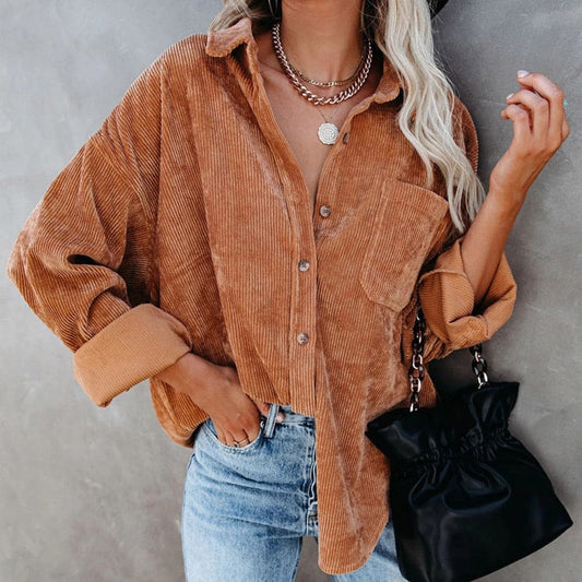 Corduroy Shirts Tops Solid Blouses