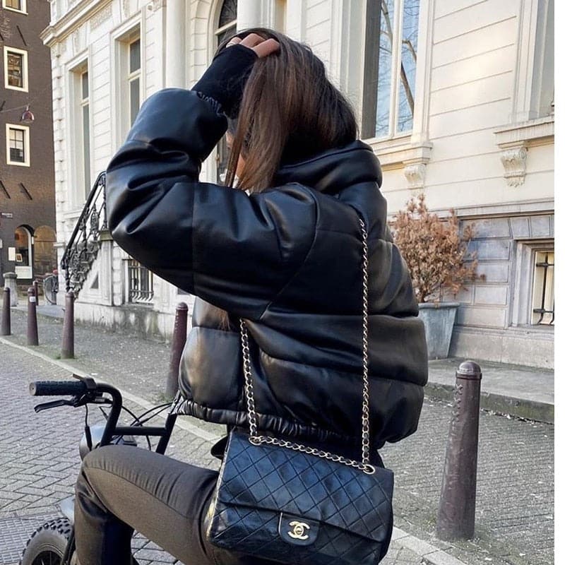 Thick Warm Short Black Pu Leather Coats