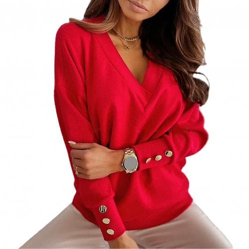 sweater Autumn Solid Color Deep V Neck Pocket Single-breasted Long Sleeve Pullover Knitted Cardigan Tops Oversized