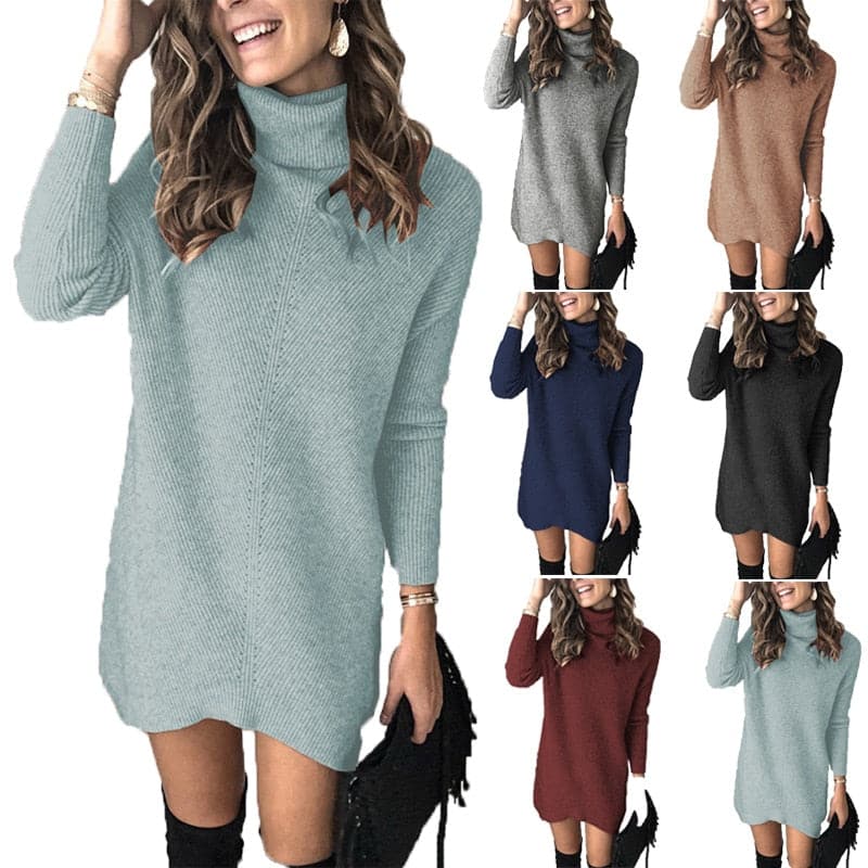 Fashion Turtleneck Long Sleeve Sweater Dress