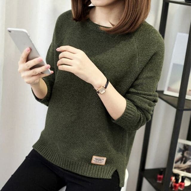 Long Sleeve Top Knitted Shirt Blouse Sweatshirt Loose Solid Jumper