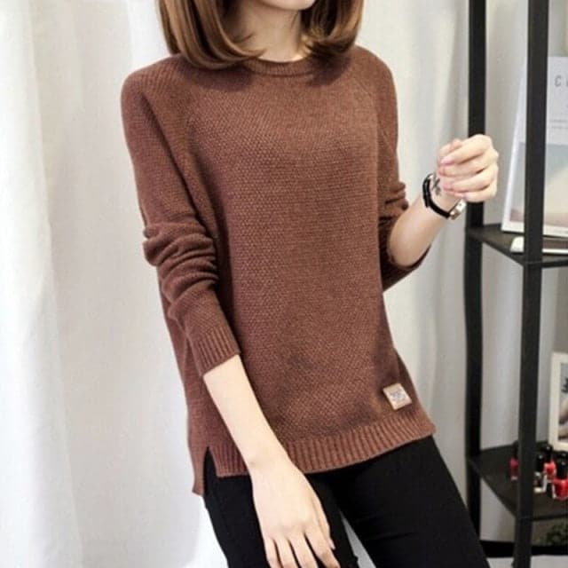 Long Sleeve Top Knitted Shirt Blouse Sweatshirt Loose Solid Jumper