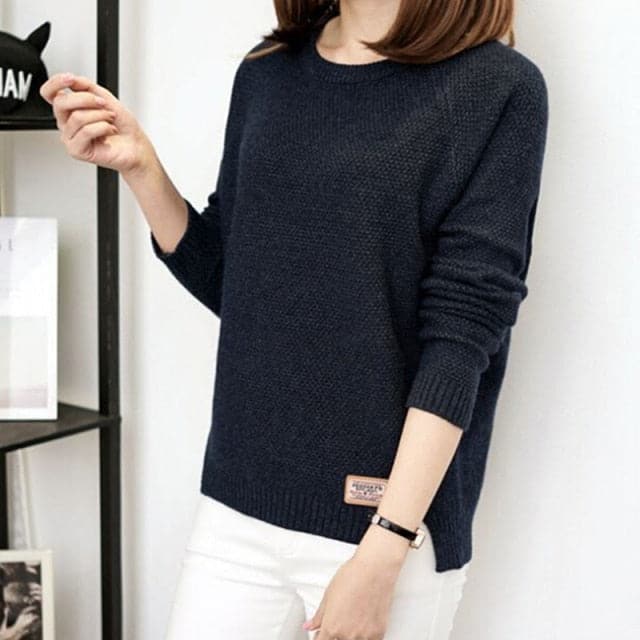 Long Sleeve Top Knitted Shirt Blouse Sweatshirt Loose Solid Jumper