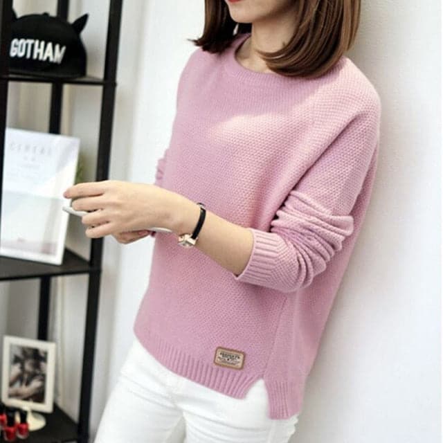 Long Sleeve Top Knitted Shirt Blouse Sweatshirt Loose Solid Jumper