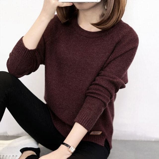 Long Sleeve Top Knitted Shirt Blouse Sweatshirt Loose Solid Jumper