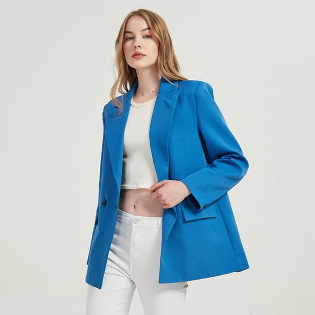 women's blazer jacket casual solid color double-breasted pocket decorative coat