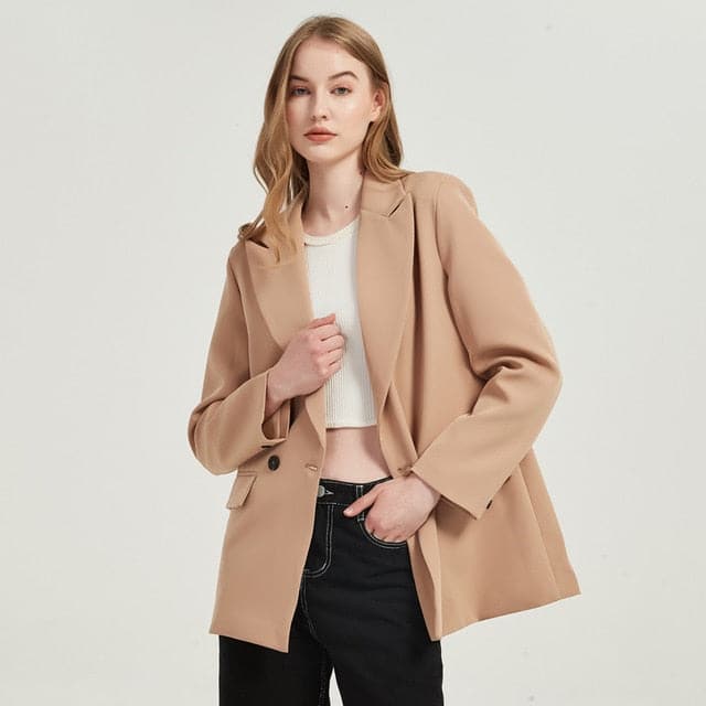 women's blazer jacket casual solid color double-breasted pocket decorative coat