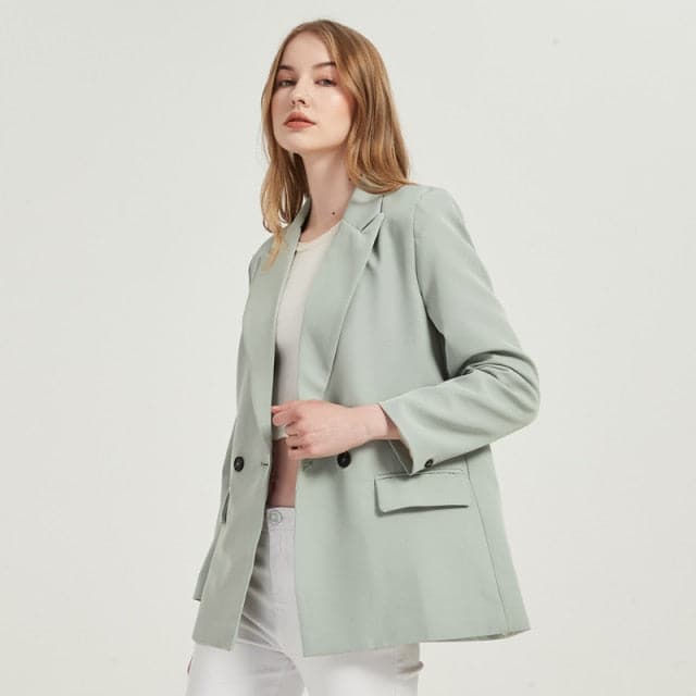 women's blazer jacket casual solid color double-breasted pocket decorative coat