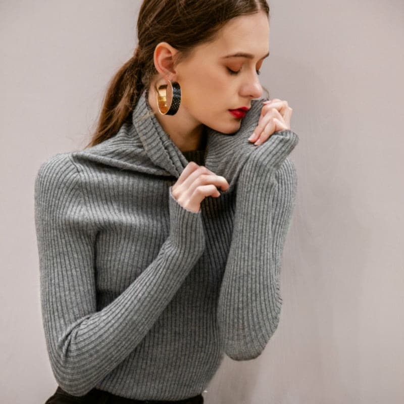 Korean Style Turtelneck Sweater Fashion Slim Casual Winter Sleeve Knitted Turtelneck Sweater Pull Femme Women's Clothing