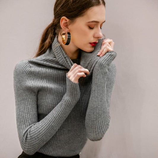 Korean Style Turtelneck Sweater Fashion Slim Casual Winter Sleeve Knitted Turtelneck Sweater Pull Femme Women's Clothing