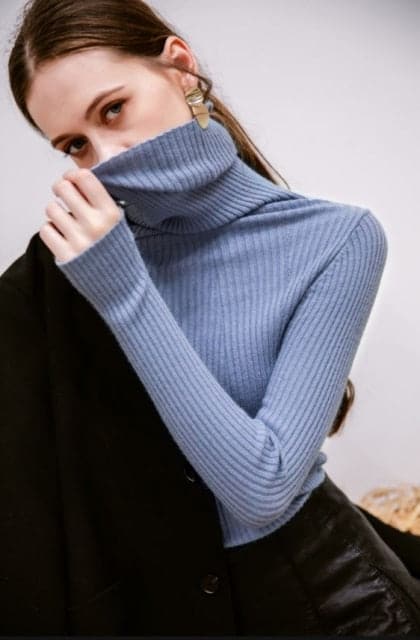 Korean Style Turtelneck Sweater Fashion Slim Casual Winter Sleeve Knitted Turtelneck Sweater Pull Femme Women's Clothing