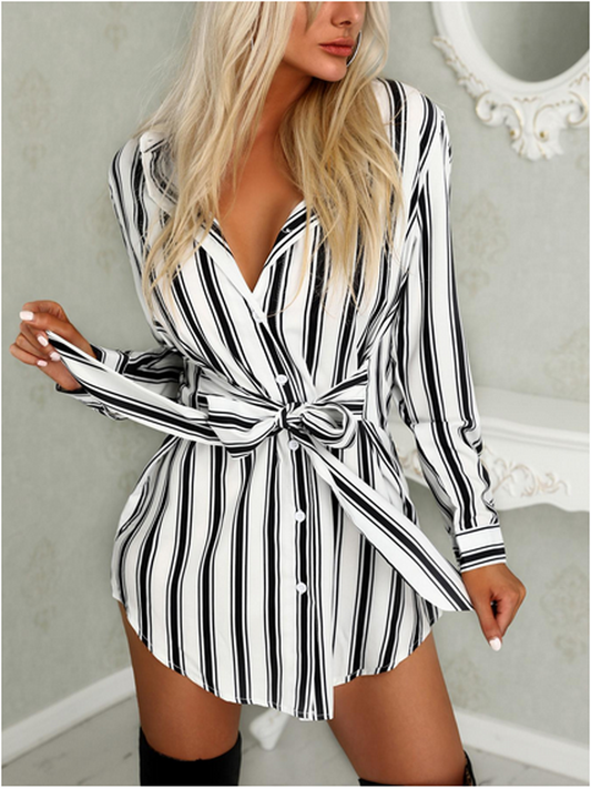 Fashion Long Sleeve Button Mini Dress