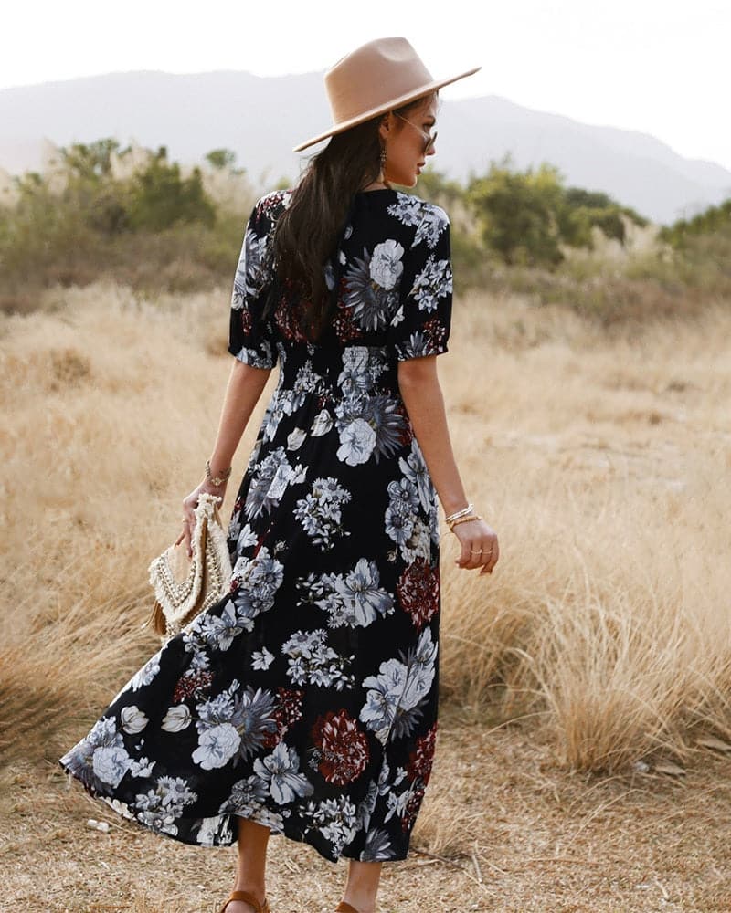 Beach Boho Print Maxi Split Dress
