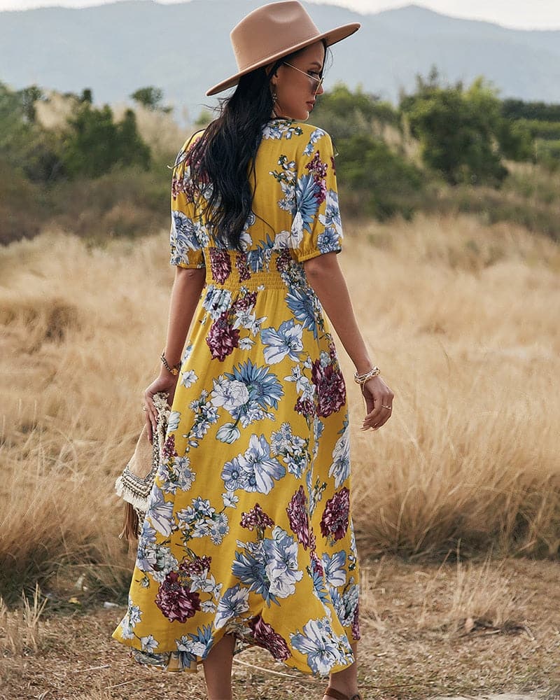Beach Boho Print Maxi Split Dress