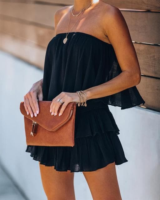 Fashion Summer Elegant Off Shoulder Layered Ruffle Romper